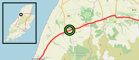 carte montrant l'emplacement de Ballaugh sur le parcours de Mountain Course